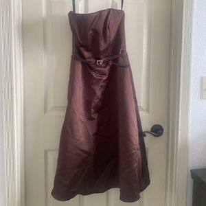 Alfred Angelo Bridesmaid Dress Espresso  Brown w/Belt SZ 6